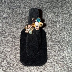 Gold Floral Ring with Multicolor Gems